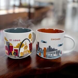 Starbucks Set 2 You Are Here Ceramic Mugs USA Chicago Illinois St Louis Missouri
